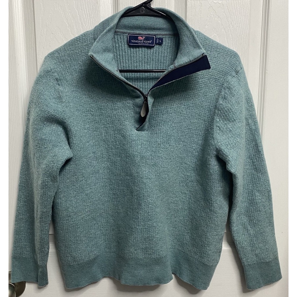 Vineyard Vines Men 100% Merino Wool Quarter Zip Green Long sleeve Sweater Sz. L